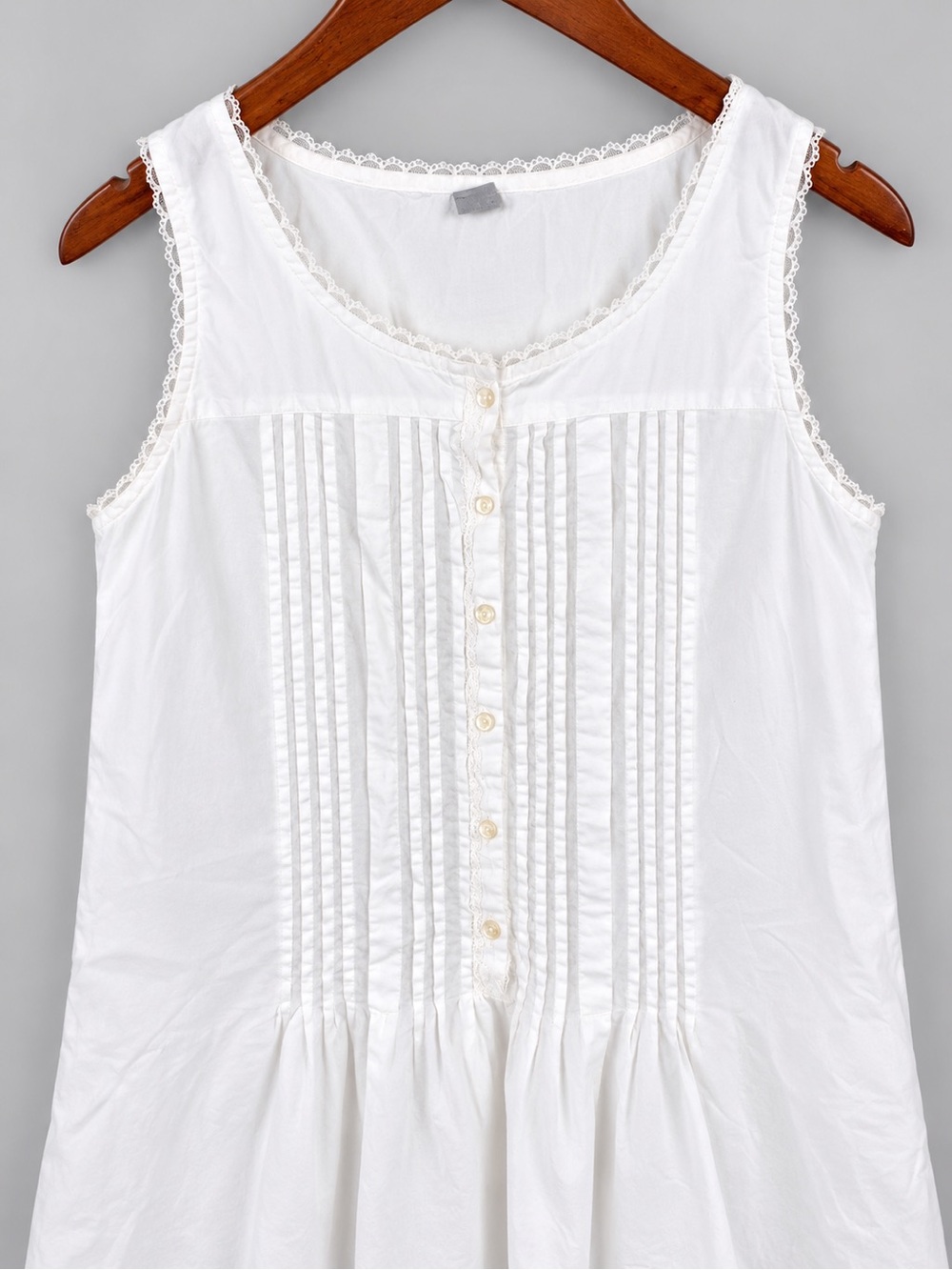 Lands End Nightgown White Lace-Trim Sleeveless Pintuck Small